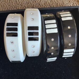 Black and White Bangle Set with Rhinestones